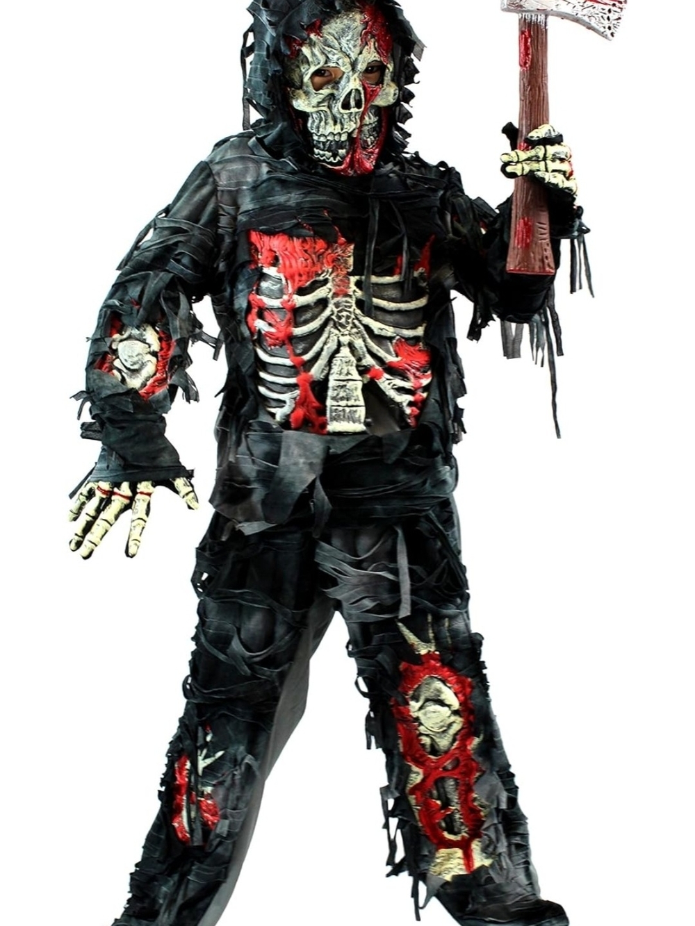 Kids Black and Red Skeleton Reaper Halloween Costume with Mask